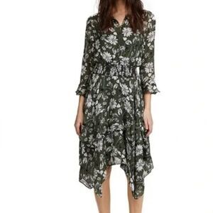 NWOT Shoshanna Koko Green Floral Tiered 100% Silk Midi Dress Sz 2